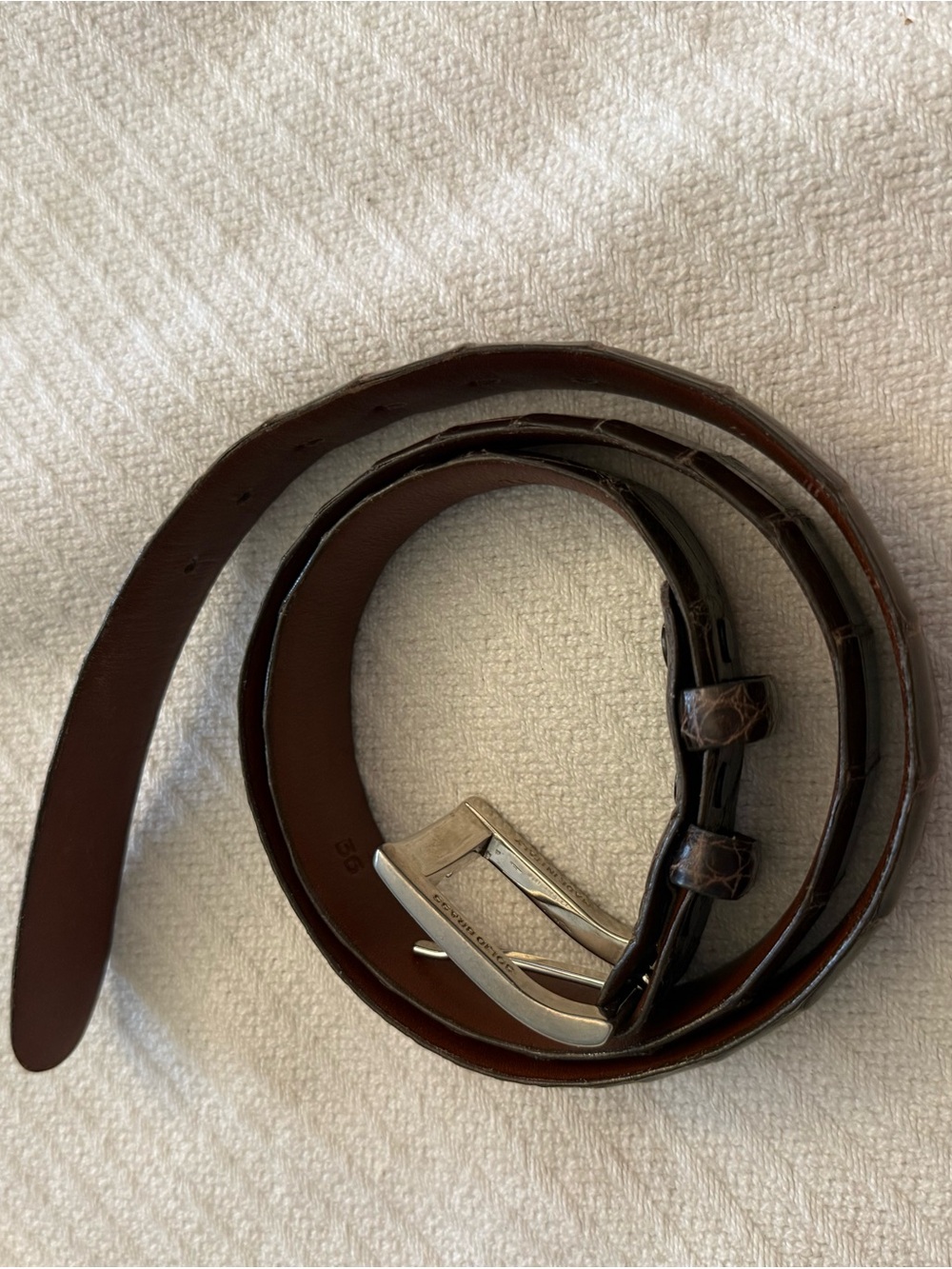 Men's Brown alligator Leather Dress Belt with Silver Buckle